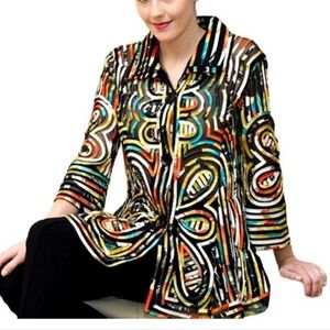Blazer Multicolor Buttons Front Domee Inc Blouse Size Medium 3/4 Sleeves New